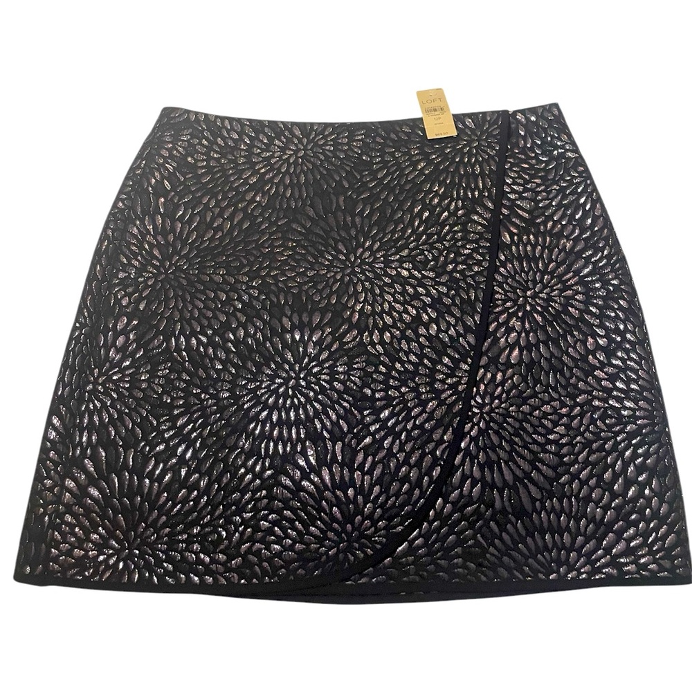 NWT Loft Black Patterned Miniskirt Womens Sz 12 Petite